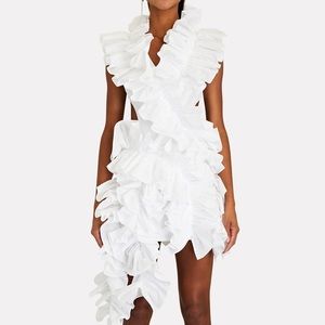 Aknvas Olive Open Back Ruffled Mini Dress in White size 2